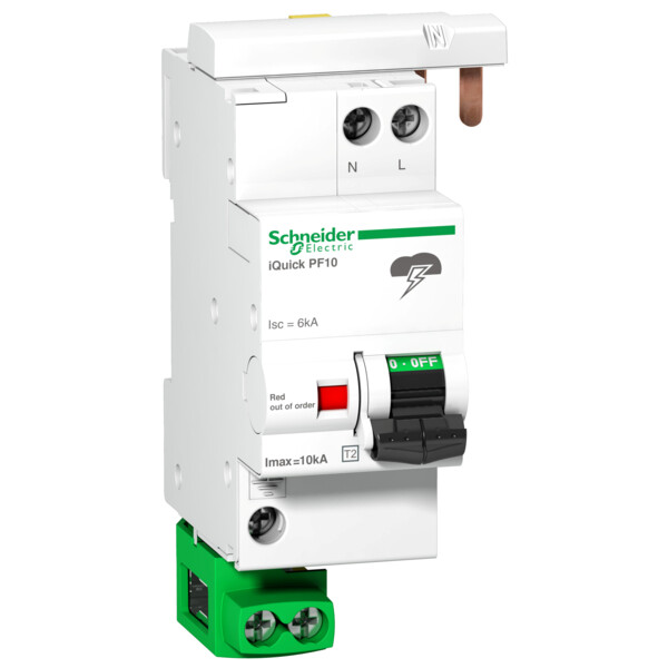Parafoudre 1P+N 230V Schneider Acti9 - iQuick PF10 10kA avec câble de terre - Schneider Electric - A9L16617