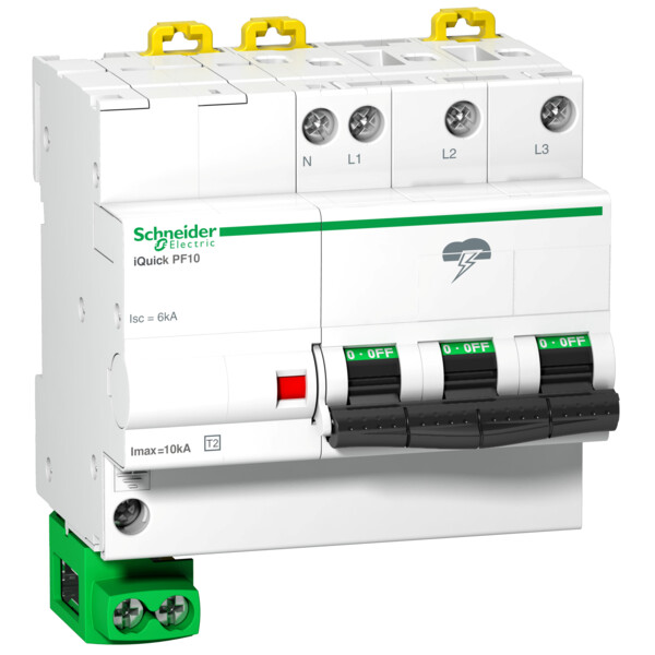 Parafoudre 3P+N 230/400 V 10 kA Acti9 iQuick PF10 Schneider – Livré avec Câble de Terre - Schneider Electric - A9L16618
