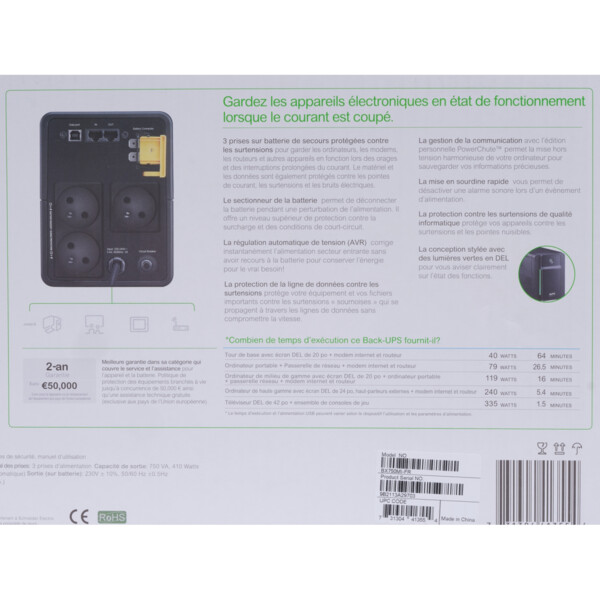 Backups bx - onduleur line-interactive - 750va, 230v - prises françaises - Schneider Electric - BX750MI-FR