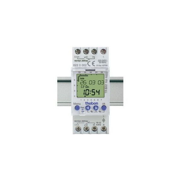 Interrupteur horaire digital 24h 7j 2 modules 2 c inv 12 24v ac cc tr 622 top - Theben - 6224002