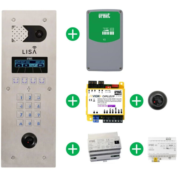Pack Lisa VGK+ : Platine 2 Lignes, Modem, IPCVPLUS1P, T25PLUS (Alims Incluses) - Urmet - PNXL/1PT25P