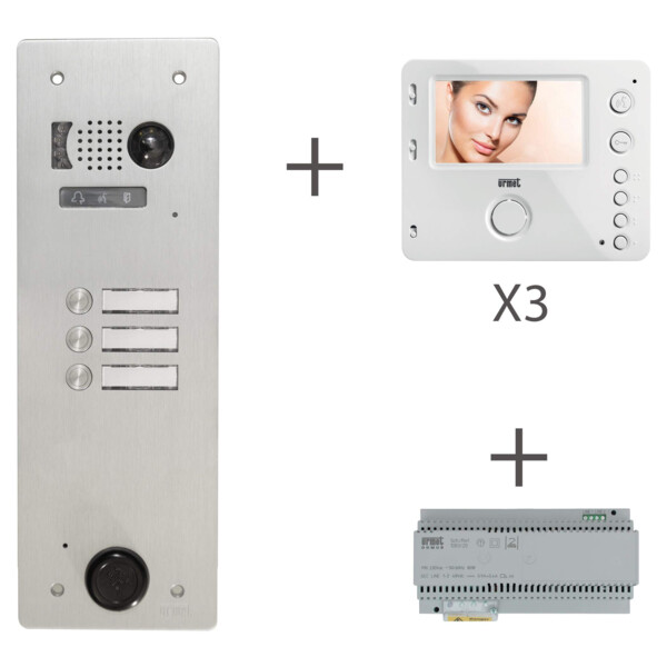 Kit video alu 1 rangée 3 boutons 2 voice préprogrammé (20359) - Urmet - KV83/103