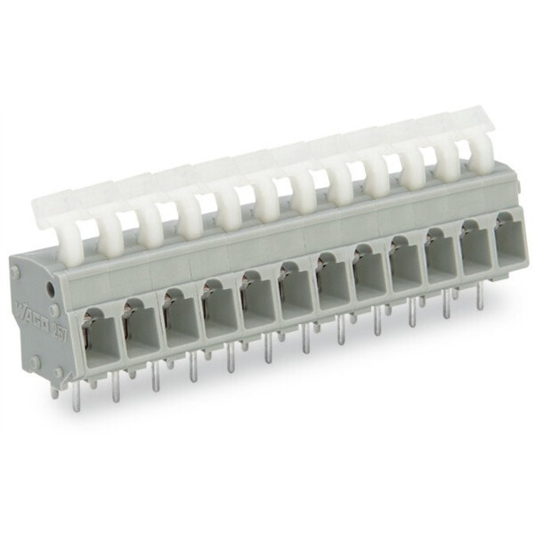 Barrette à bornes ci 4 pôles / 2, 5 mm² / pas 5-5,08 mm / poussoir coudé / gris - Wago - 257454