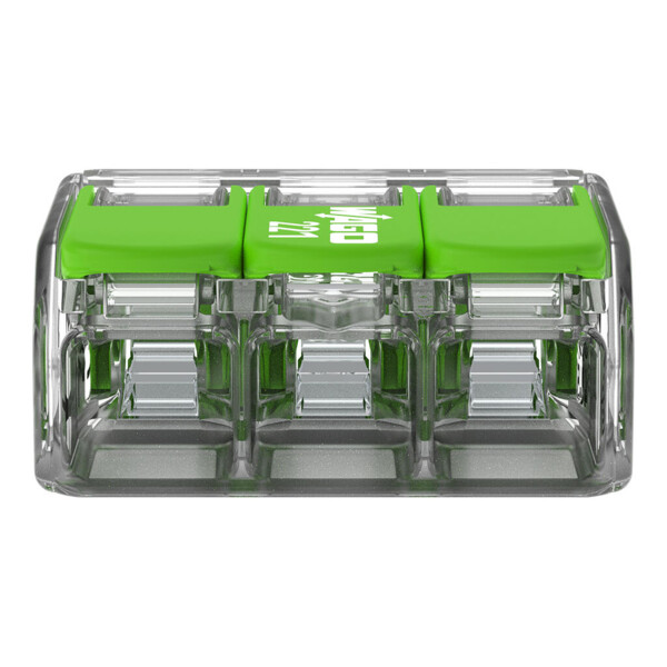 Borne de raccordement Wago 221 green 3x4mm² à leviers (blister de 12 bornes) - Wago - 221423/995012