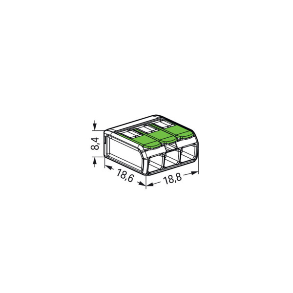 Borne de raccordement Wago 221 green 3x4mm² à leviers (blister de 12 bornes) - Wago - 221423/995012
