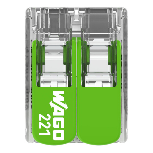 Borne de raccordement Wago 221 Green 2x6mm² à leviers (Blister de 10 bornes) - Wago - 221622/995010