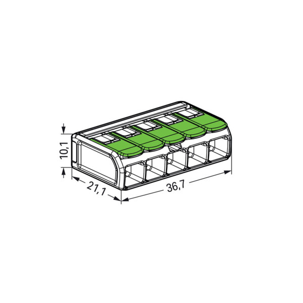 Borne de raccordement Wago 221 Green 5x6mm² à leviers - Wago - 221625
