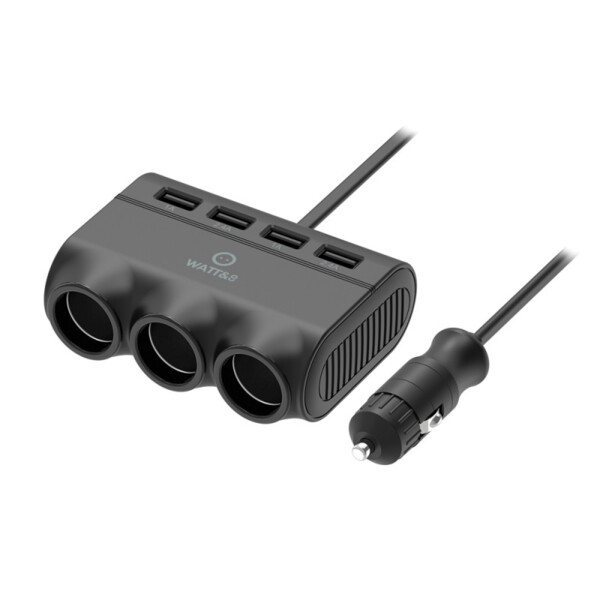 Prise allume cigare 3 sorties + 4 ports usb2*1a et 2*2.4a + cordon 1m - Watt&co - PA3-USB4-1MB