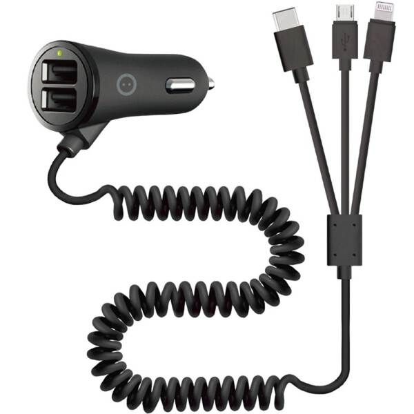 Chargeur voiture allume cigare 2*usb 3,4a + câble 3 en 1 micro/light/typec 1,8m - Watt&co - CH12-5-USB2.34B
