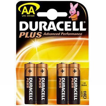 Blister de 4 Piles Alcaline AA/LR6 1,5 V Duracell Plus