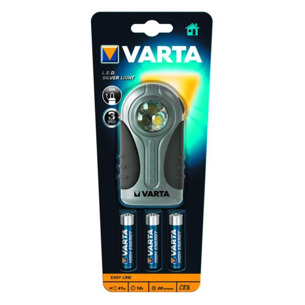 Varta lampe torche plat aaa x3 inclues - led x 3 - métal - 28 lumens 56m