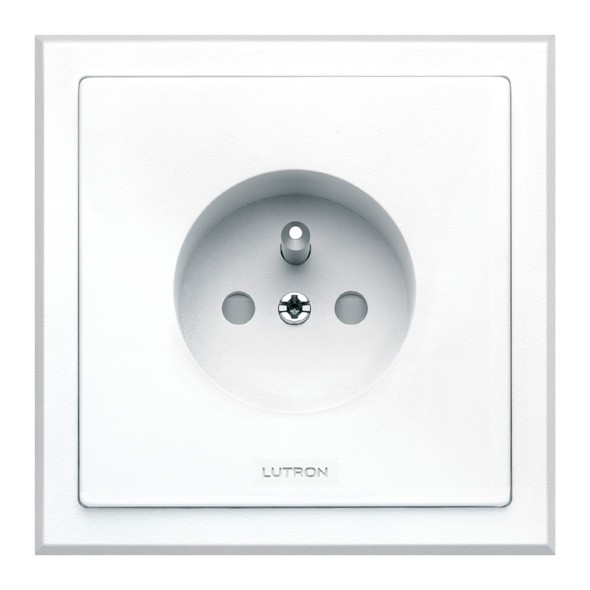 Prise de courant 2P+T Lutron Blanc, 16A 250V avec cadre