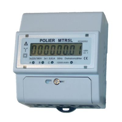 Compteur électrique modulaire Polier triphasé 5A (pour transformateurs de courant) affichage LCD