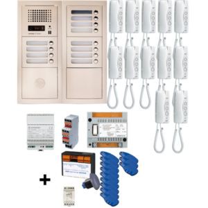 Pack audio 12BP encastré avec vigik, 12 postes combinés et 1 badge par logt(postes et badges programmés) (200360)