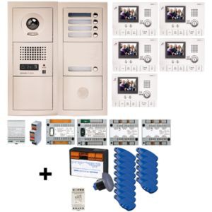 Pack vidéo 5BP encastré avec vigik, 5 moniteurs mains-libres et 3 badges par logt(postes et badges programmés) (200364)