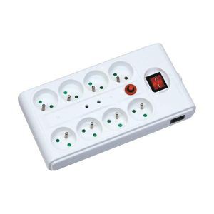 Bloc multiprises parasurtenseur et parafoudre - 8 entrées avec filtre, connectiques TV, téléphone - 3x1,5mm2 - 1,5 mètre - blanc - Franelec