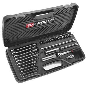 Coffret de douilles 3/8" 6 pans, douilles bougies, clés et accessoires - Facom - J.447E