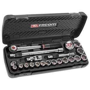 Coffret de douilles 1/2" 6 pans de 10 à 32 mm, accessoires à verrouillage