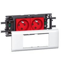 Prises Legrand Mosaic avec plaque + support pour DLP couv 65 - 2x2P+T détromp -auto