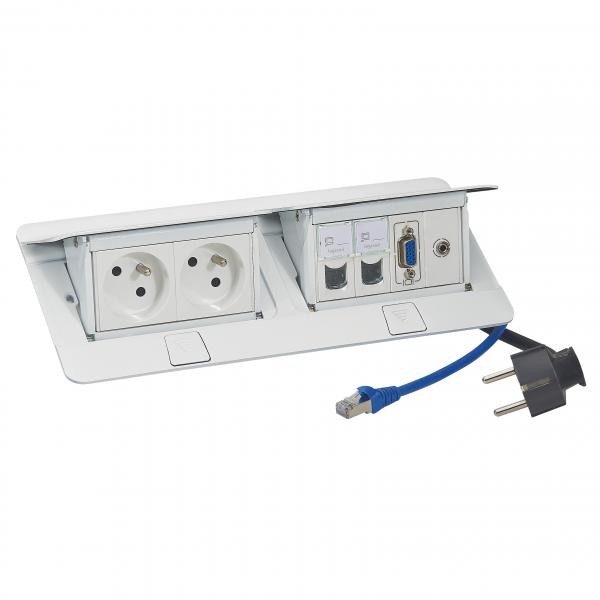 Pop up Legrand Mosaic -précâblé- 2x2P+T / 2xRJ45 / 1xHD15/ 1xjack3,5-blanc brillant