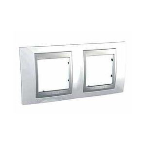 Plaque blanc techno liseré aluminium Schneider Unica Top 2 postes 2x2 modules