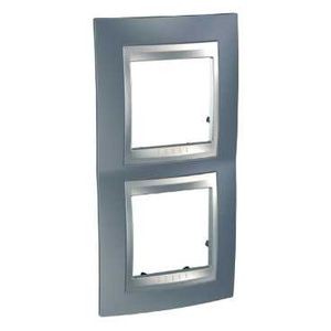 Plaque gris métal liseré aluminium Schneider Unica Top 2 postes 2x2 modules vertical 71mm