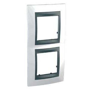 Schneider Unica Top Blanc Techno liseré Graphite plaq.finition 2postes 2x2 mod.vert.71mm