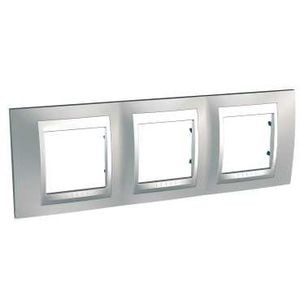 Plaque chrome satiné liseré aluminium Schneider Unica Top 3x2 modules horizontal 71mm