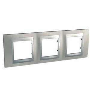 Plaque nickel mat liseré aluminium Schneider Unica 3 postes vertical ou horizontal