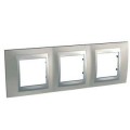 Plaque nickel mat liseré aluminium Schneider Unica 3 postes vertical ou horizontal
