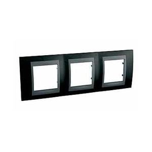Schneider Unica Top Noir Rhodium liseré Graphite plaq.finition 3 postes 3x2 mod.hor.71mm