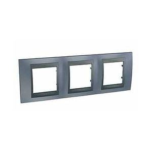 Schneider Unica Top Gris Métal liseré Graphite plaq.finition 3 postes 3x2 mod.hor.71mm