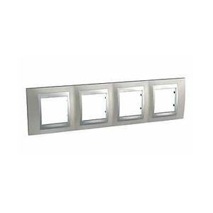 Plaque nickel mat liseré aluminium Schneider Unica Top 4 postes 4x2 modules horizontal entraxe 71mm