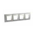 Plaque nickel mat liseré aluminium Schneider Unica Top 4 postes 4x2 modules horizontal entraxe 71mm