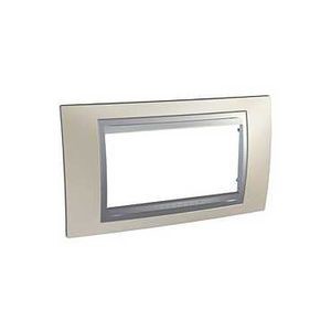 Plaque nickel mat liseré aluminium Schneider Unica Top 4 modules horizontal