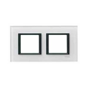 Plaque verre blanc liseré noir Schneider Unica Class 2 postes 2x2 modules 71mm