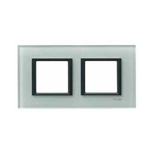 Plaque verre gris liseré noir Schneider Unica Class 2 postes 2x2 modules 71mm