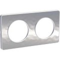 Plaque aluminium martelé avec liseré blanc Schneider Odace Touch 2 postes entraxe 71mm