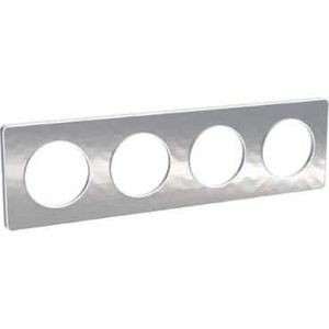 Plaque aluminium martelé liseré blanc Schneider Odace Touch 4 postes entraxe 71mm