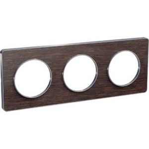 Plaque wengé avec liseré aluminium Schneider Odace Touch 3 postes entraxe 71mm