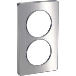 Odace Touch, plaque Aluminium brossé liseré Alu 2 postes verticaux entraxe 57 mm