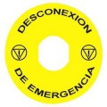 Harmony étiquette circulaire Ø60mm jaune logo EN13850 DESCONEXION DE EMERGENCIA
