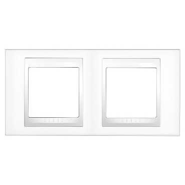 Plaque blanc liseré blanc Schneider Unica 2 postes 4 modules horizontales