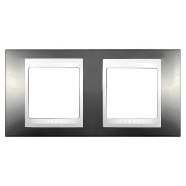 Plaque champagne liserée blanc Schneider Unica 2 postes 4 modules horizontales