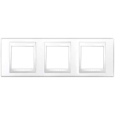 Plaque blanc liseré blanc Schneider Unica 3 postes 6 modules horizontal 