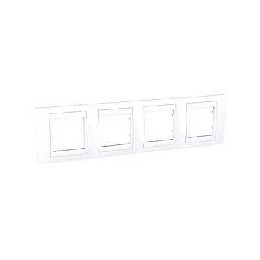 Plaque blanc liseré blanc Schneider Unica 4 postes 8 modules horizontal