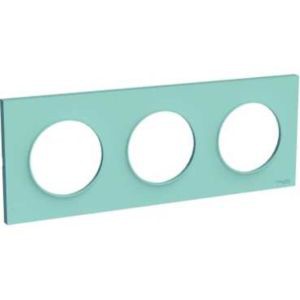 Plaque bleue cian Schneider Odace Styl 3 postes entraxe 71mm horizontal ou vertical