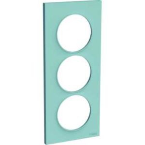 Plaque bleue cian Schneider Odace Styl 3 postes entraxe 57mm vertical - Schneider Electric - S520716C