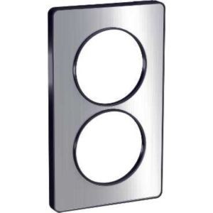 Schneider Odace Touch Plaque Aluminium Brossé Liseré Anth. 2 Postes Verti. Entraxe 57mm