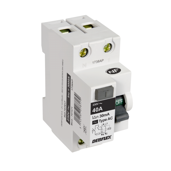 Interrupteur differentiel Debflex 2P 30mA 40A 2 modules type AC blanc